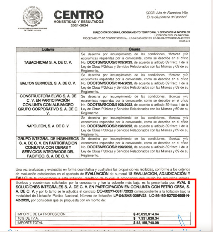 Contrato CO-K0577-081F/2023 por un monto de $53,155,740.98 pesos
