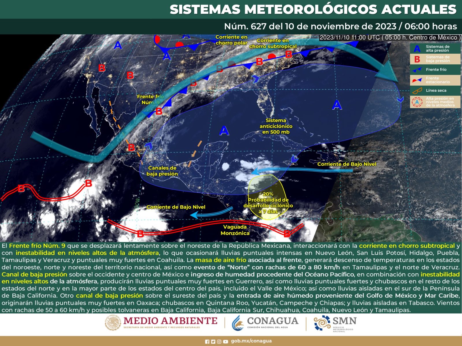 SMN prevé lluvias intensas en Nuevo León, San Luis Potosí, Hidalgo, Puebla, Tamaulipas y Veracruz