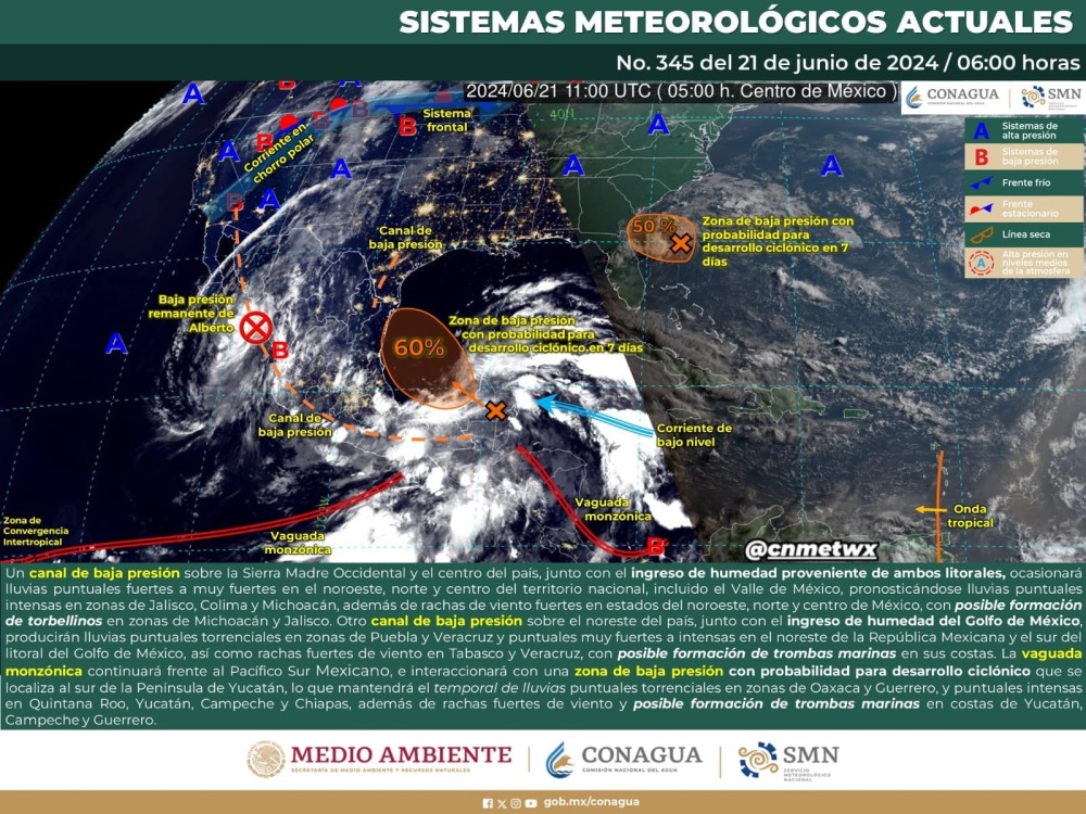 El SMN prevé lluvias torrenciales en Veracruz, Puebla, Oaxaca y Guerrero