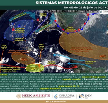 El SMN prevé lluvias intensas en Guerrero, Oaxaca y Chiapas