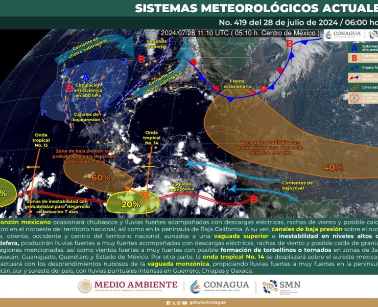 El SMN prevé lluvias intensas en Guerrero, Oaxaca y Chiapas