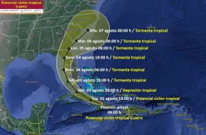 Esta es la trayectoria de la depresión tropical número 4, que podría convertirse en  la tormenta tropical Debby. 