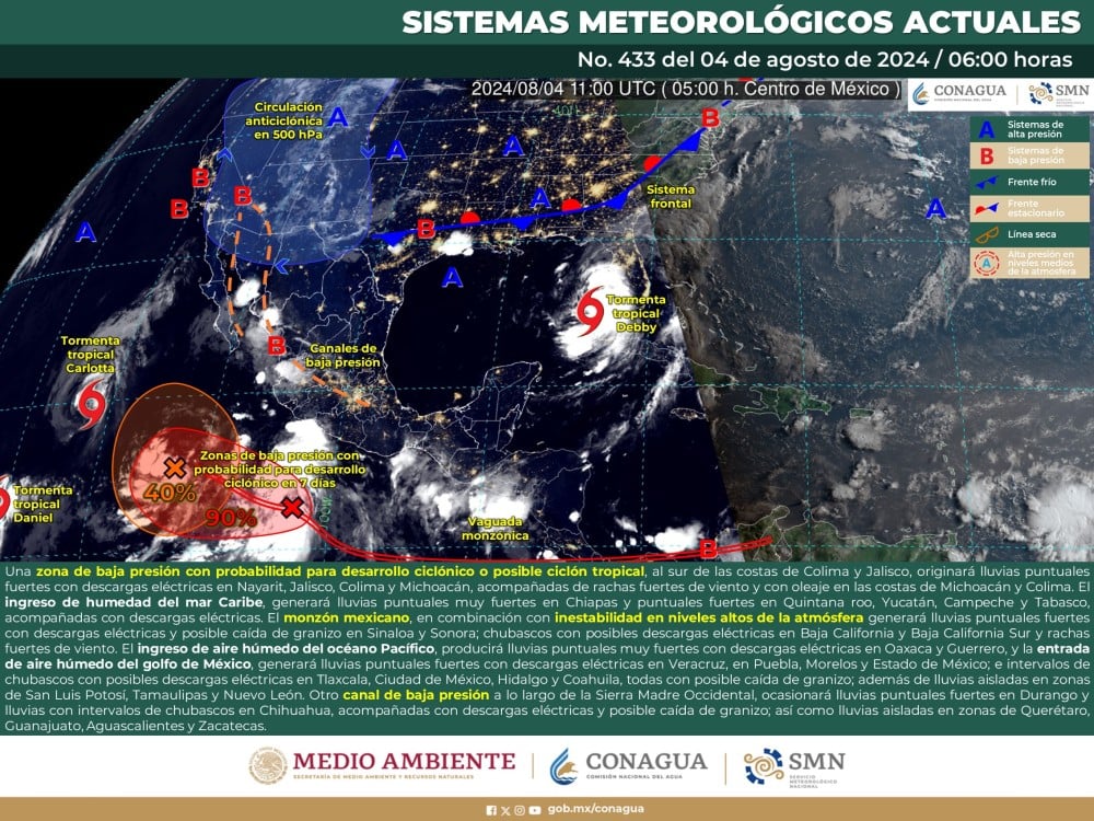 El SMN prevé lluvias intensas en Guerrero, Oaxaca y Chiapas