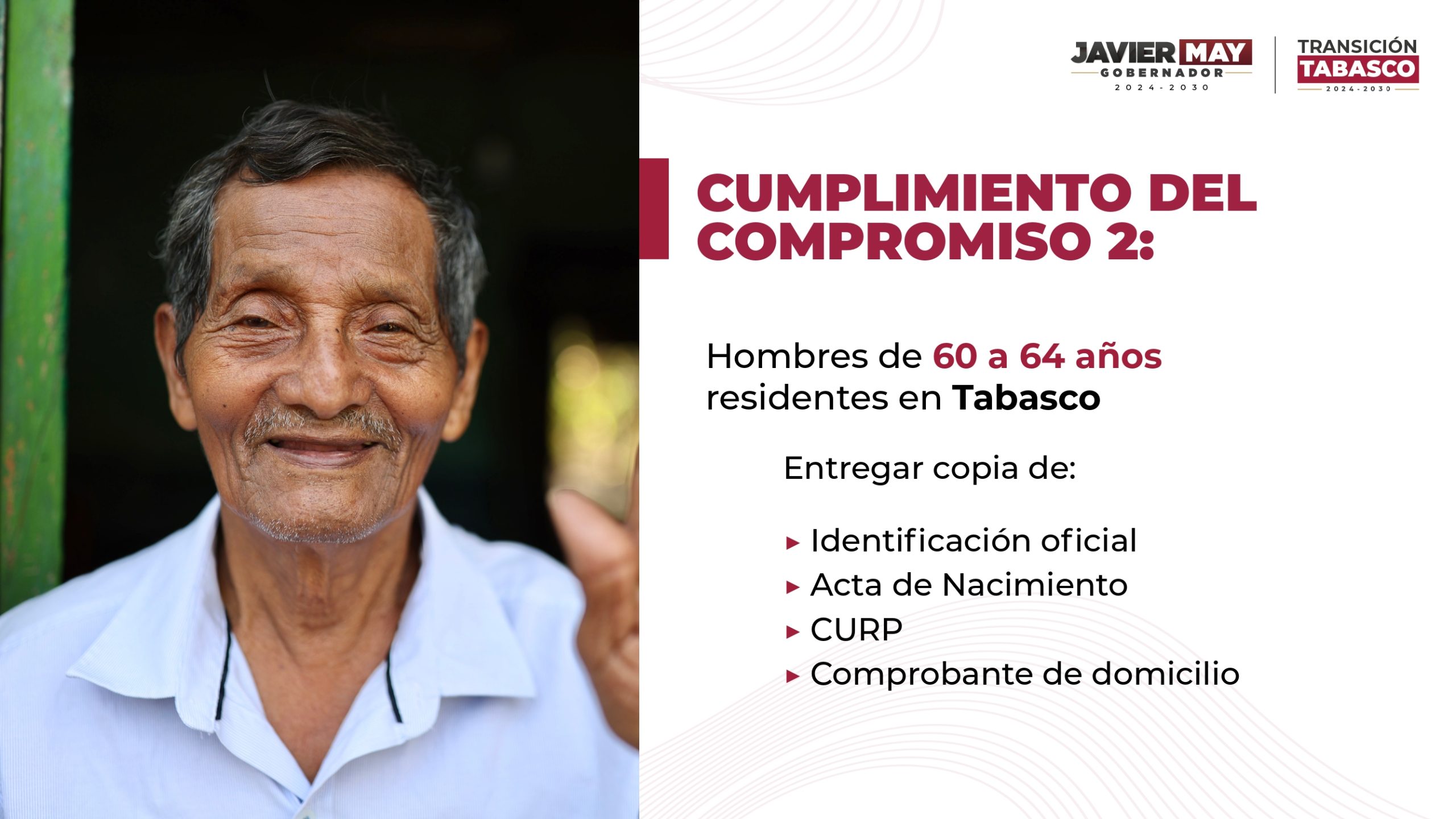 Pensión para adultos mayores hombres de 60 a 64 años en Tabasco