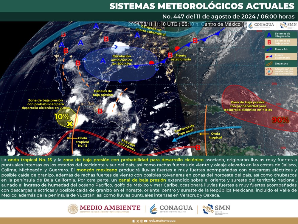 Onda Tropical y Monzón Mexicano Generan Condiciones Extremas en Varias Regiones del País