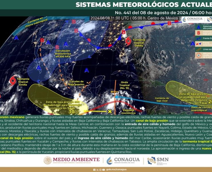 El SMN prevé lluvias fuertes en Sonora, Sinaloa, Chihuanua, Durango, Jalisco, Michoacán, Guerrero, Oaxaca y Chiapas