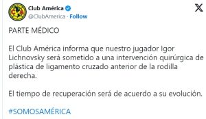 Con este comunicado, la directiva del América, dio a conocer la baja de Igor Lichnovsky. 