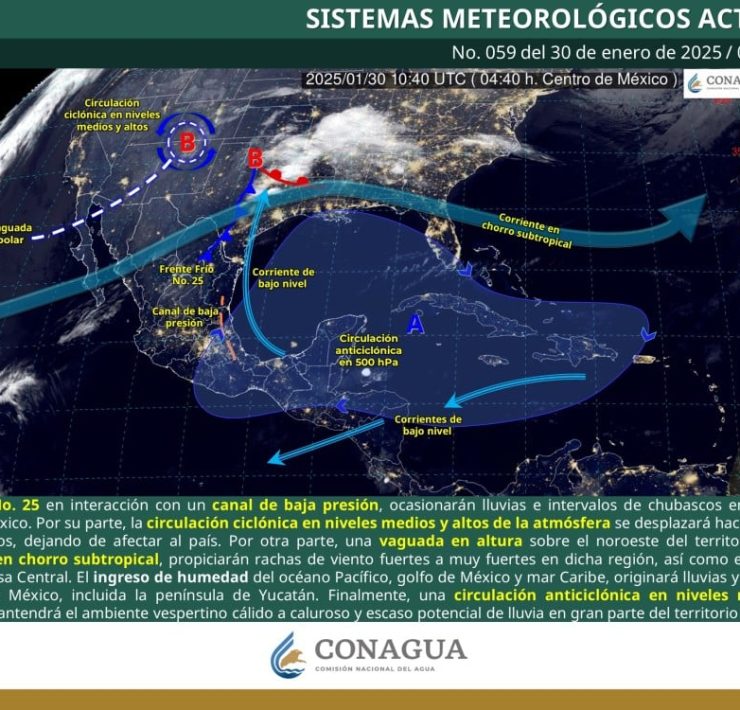 Frente Frío No. 25 impacta el noreste del país con lluvias y fuertes vientos