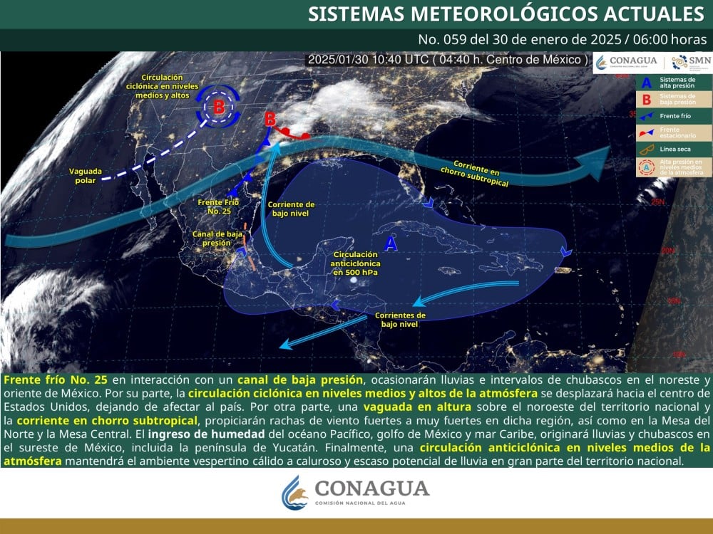 Frente Frío No. 25 impacta el noreste del país con lluvias y fuertes vientos