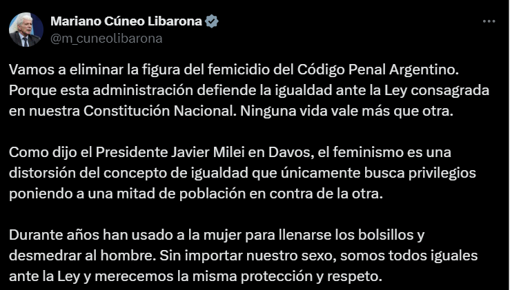 Argentina elimina el feminicidio del Código Penal