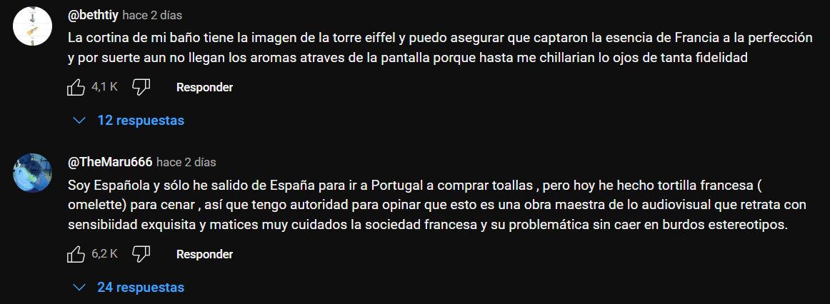 Comentarios en el Video de YouTube. "Johanne Sacrebleu"