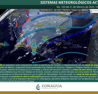 Frente Frío No. 28 provoca lluvias intensas y descenso de temperatura en gran parte de México