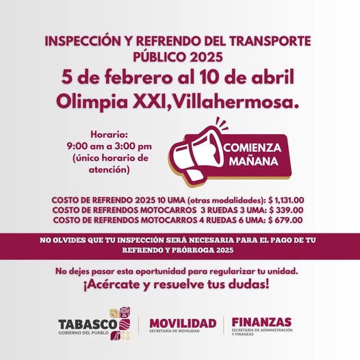 Tarifas del refrendo 2025 para transporte público