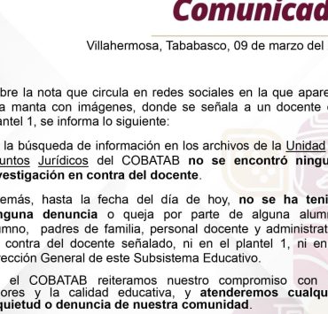 Desmiente COBATAB a madres que acusan de violador a maestro