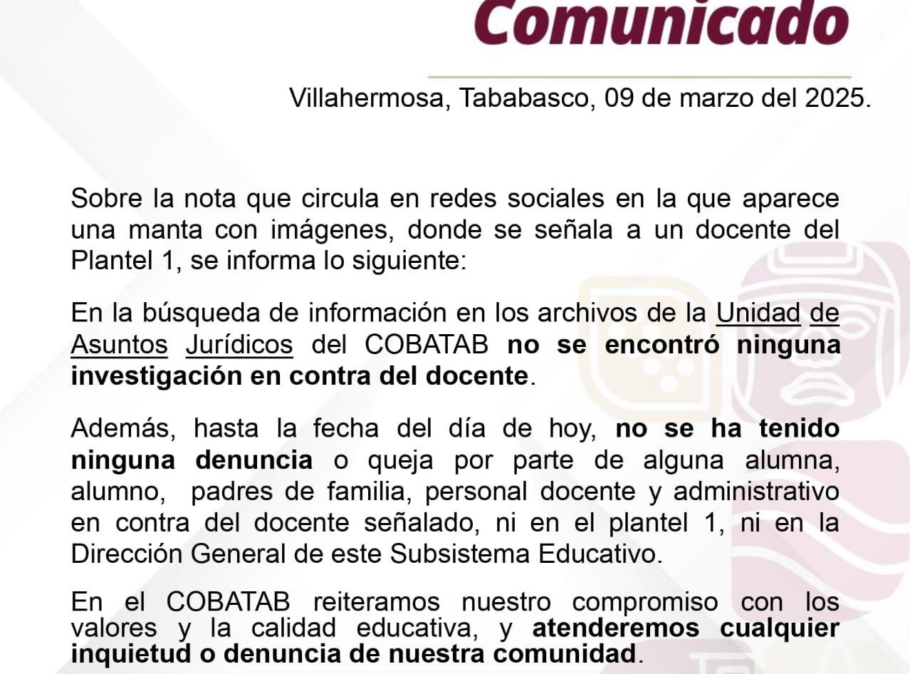 Desmiente COBATAB a madres que acusan de violador a maestro