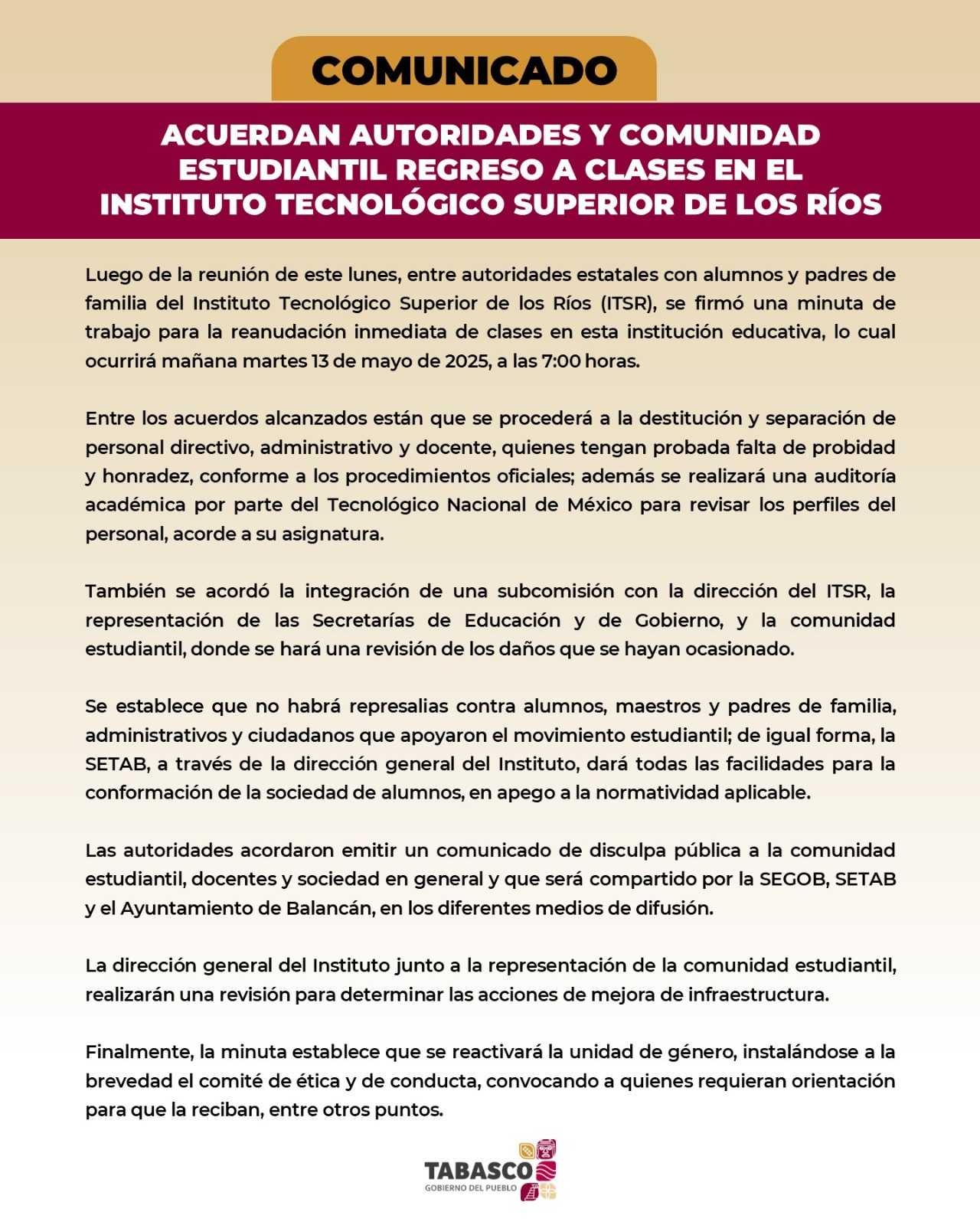 reanudarán clases este martes en el ITSR