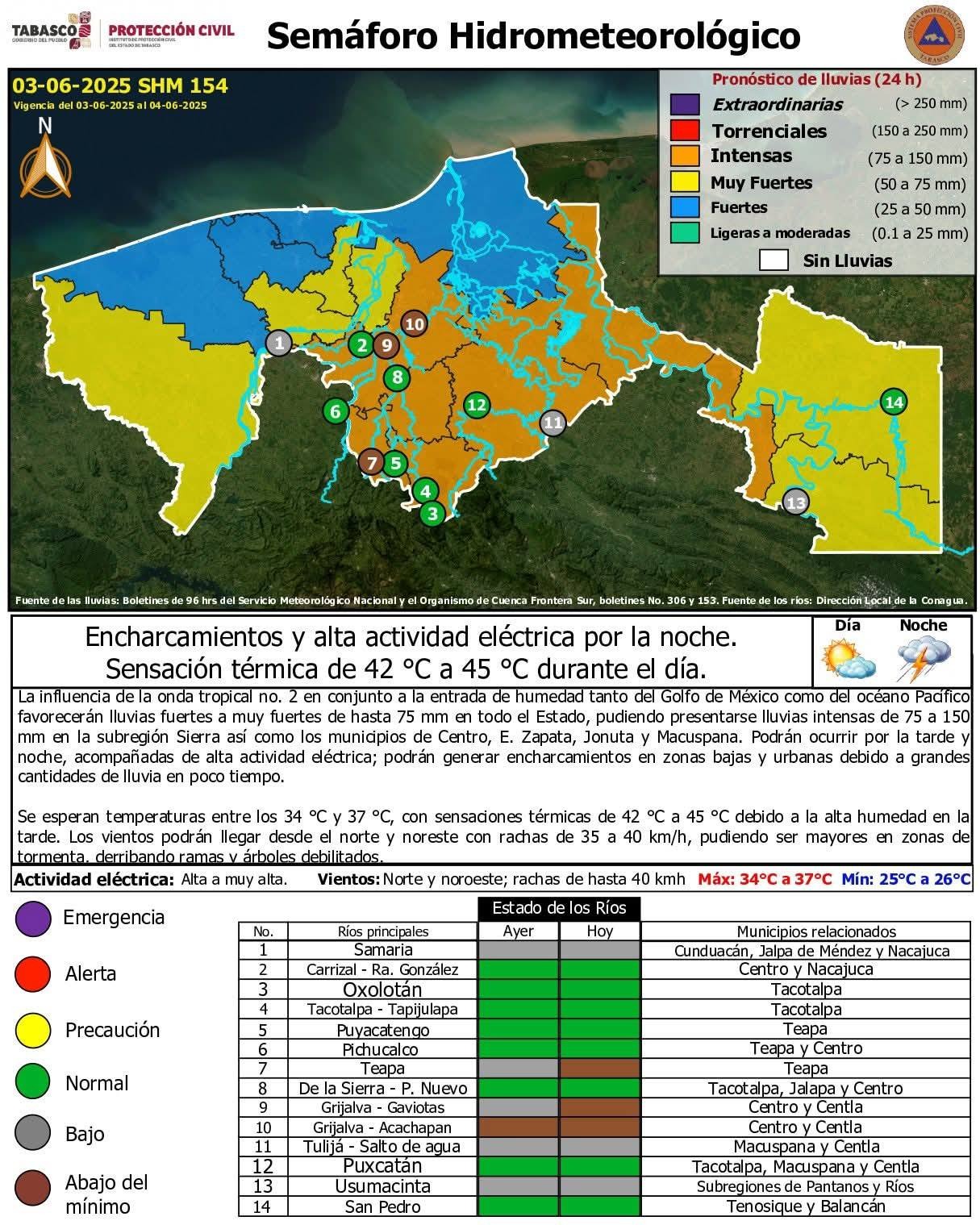 Tabasco enfrentará condiciones meteorológicas