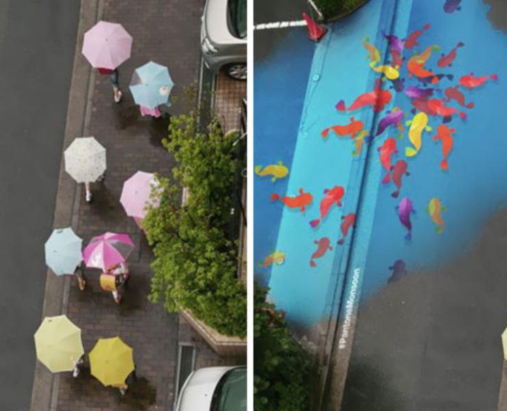 Corea instala arte que solo se ve en la lluvia y embellece sus calles