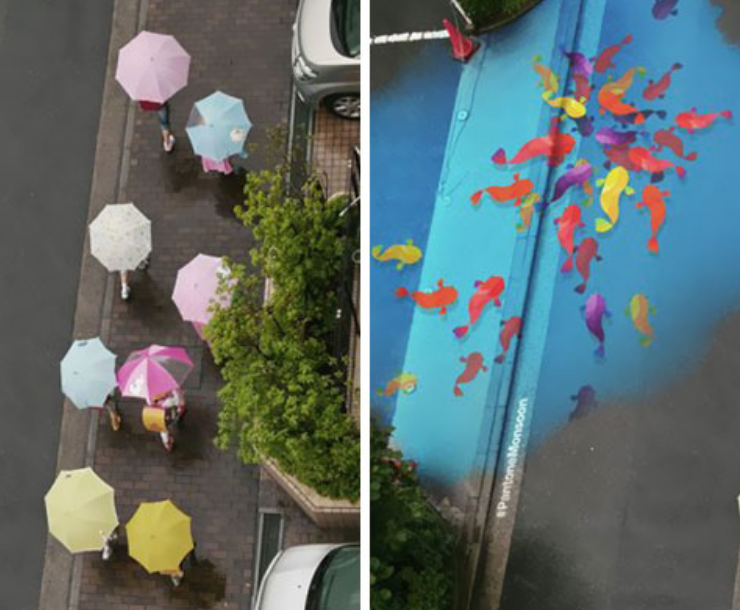 Corea instala arte que solo se ve en la lluvia y embellece sus calles