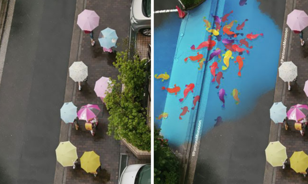 Corea instala arte que solo se ve en la lluvia y embellece sus calles