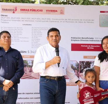 Entrega Javier May 100 viviendas en Jalpa de Méndez