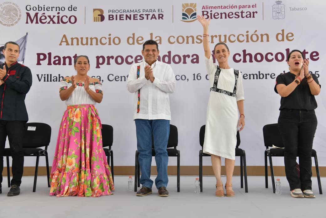 Anuncia Presidenta Sheinbaum construcción de planta procesadora de chocolate en Comalcalco