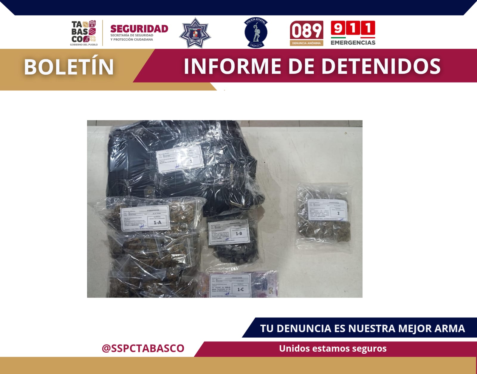 Aseguramiento de presunta droga y objetos
