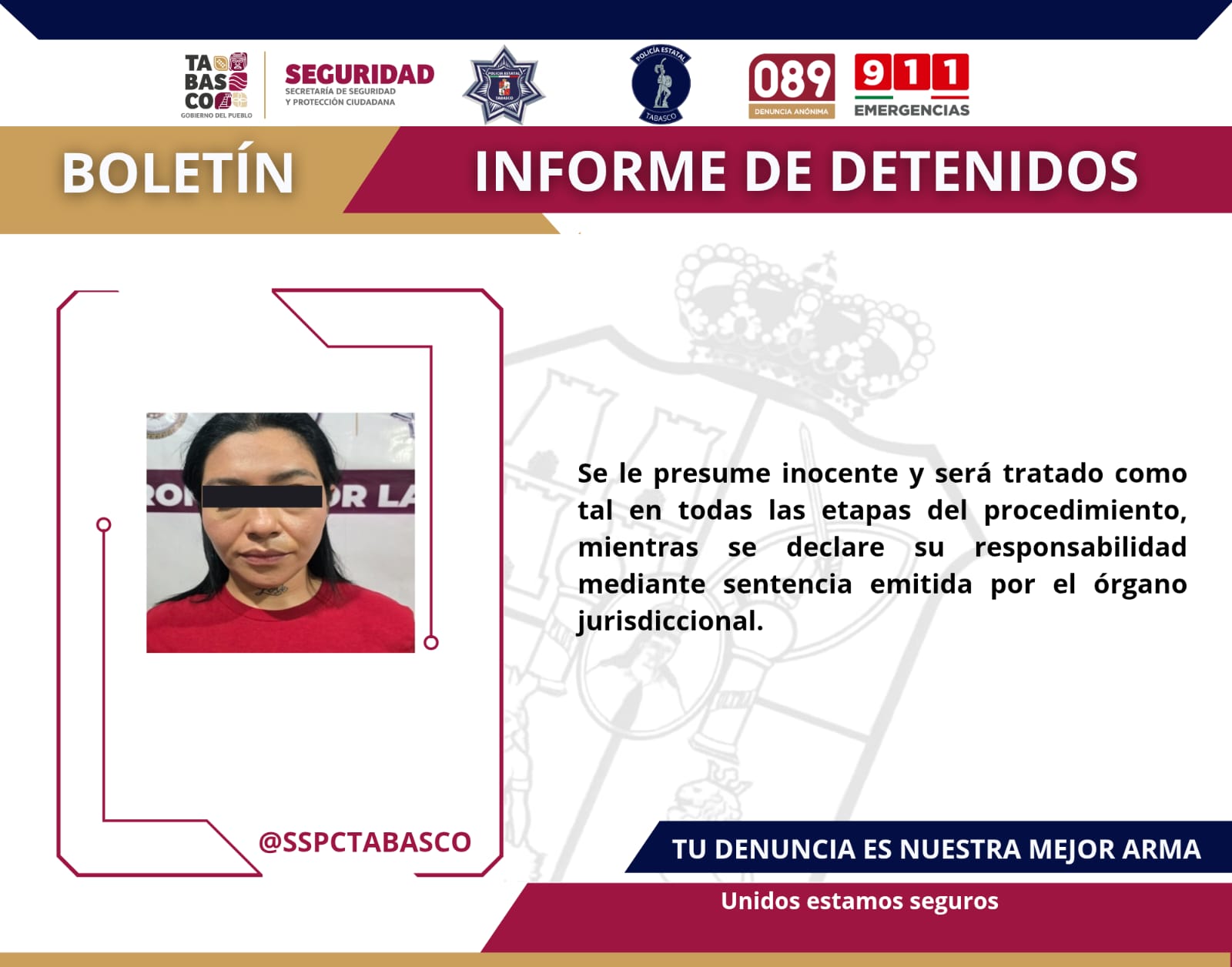 la detención de tres personas