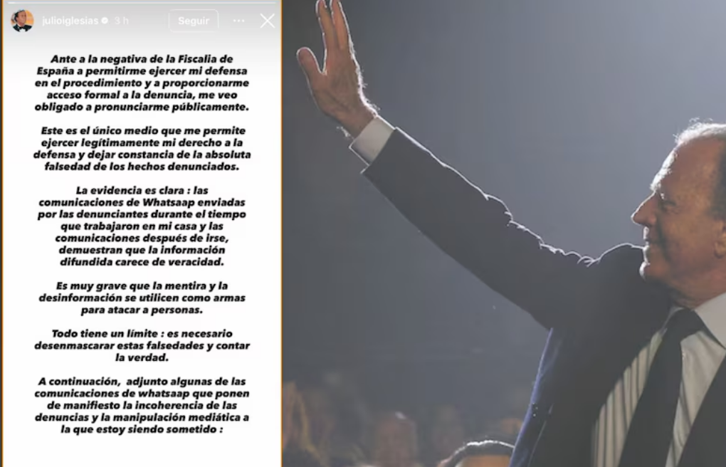 Julio Iglesias difunde mensajes de WhatsApp como estrategia