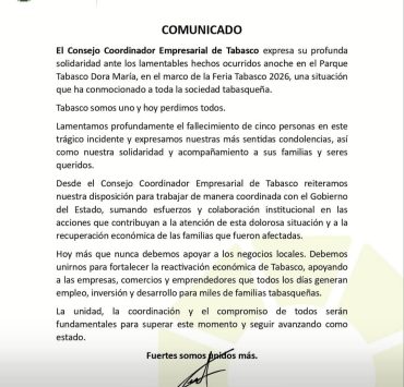 CCE Tabasco llama a la unidad y solidaridad tras tragedia en la Feria Tabasco 2026