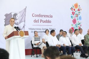 La presidenta de México destacó los resultados reportados en Tabasco y reconoció la gestión del gobernador Javier May Rodríguez durante su visita a Villahermosa.
