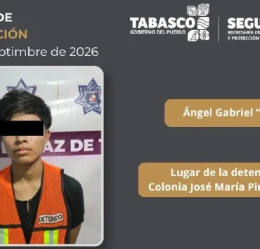 SSPC de Tabasco detuvo a masculino en la colonia José María Pino Suárez