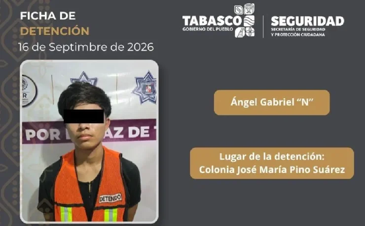 SSPC de Tabasco detuvo a masculino en la colonia José María Pino Suárez