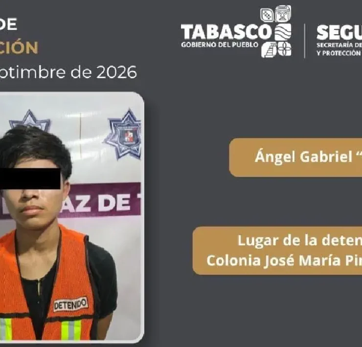 SSPC de Tabasco detuvo a masculino en la colonia José María Pino Suárez