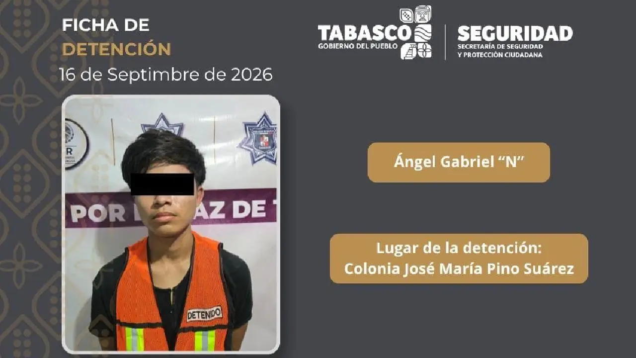 SSPC de Tabasco detuvo a masculino en la colonia José María Pino Suárez