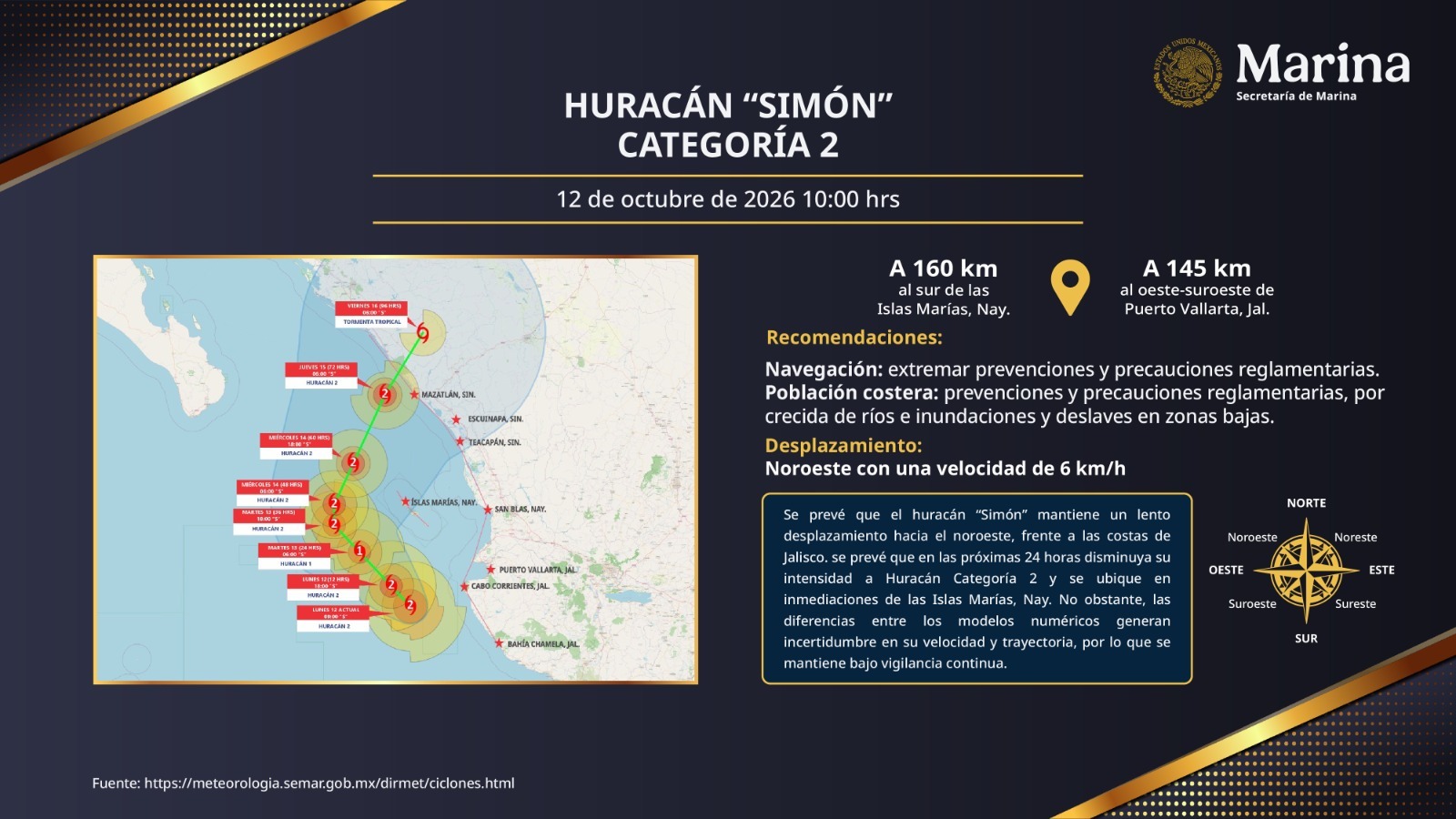 huracán “Simón” a categoría dos